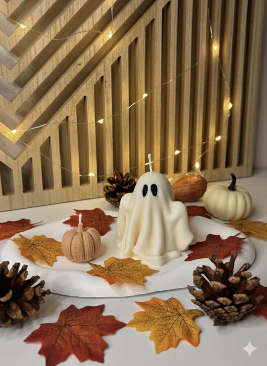 Incanto d’autunno: set di candele con piattino in gesso 🎃